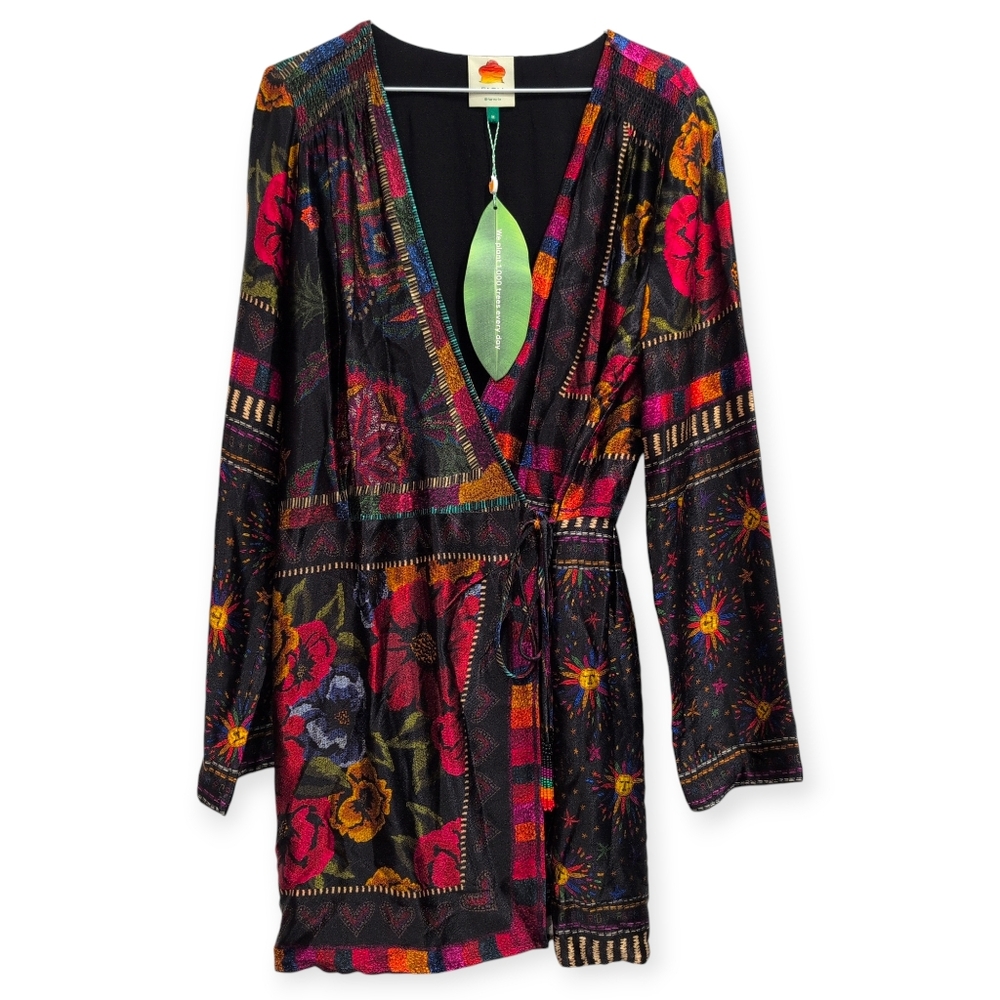 NWT Farm Rio Mixed Scarves Wrap Floral Mini Dress in Size Medium - Picture 4 of 9
